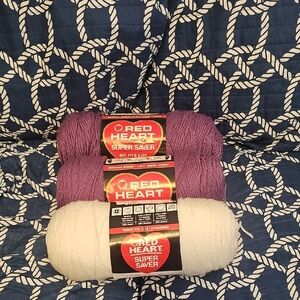 Red Heart Super Saver Yarn Bundle - Purple and White